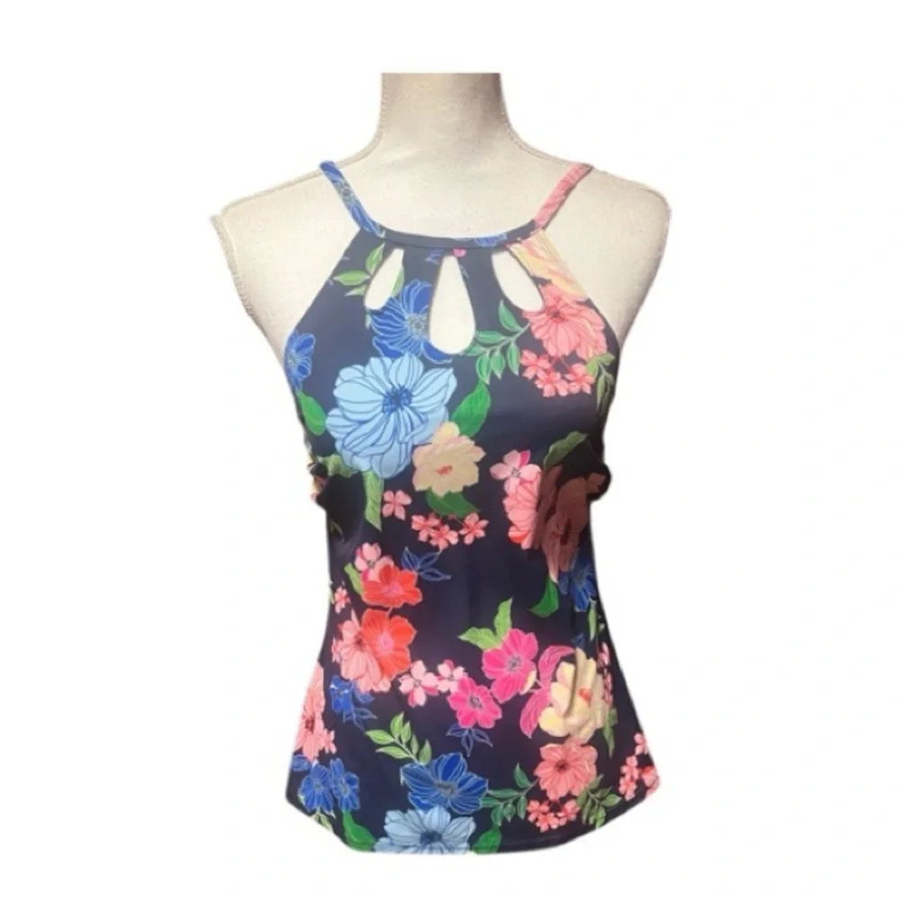 Liz Claiborne Floral Cut Out‎ Tankini Top NWT